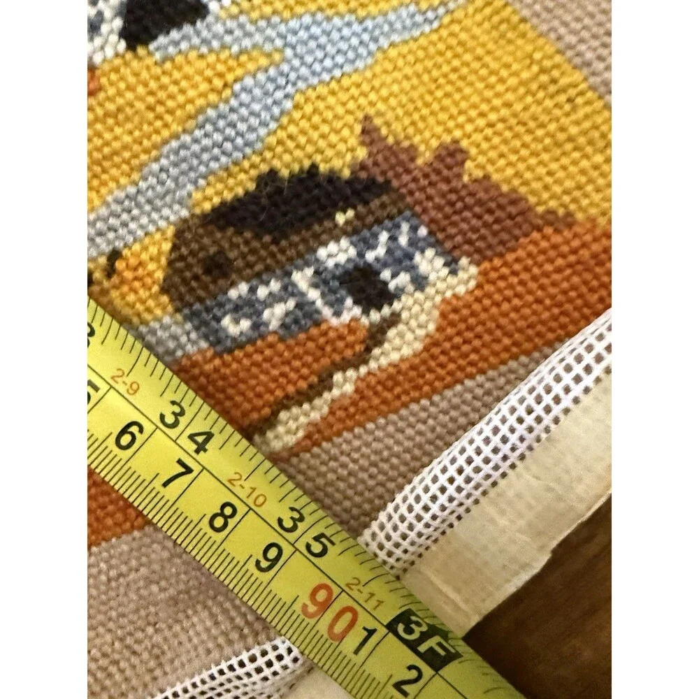 VTG Needlepoint Four Seasons  35” X 6 3/4” Cottage Core Cabin Ready To Frame